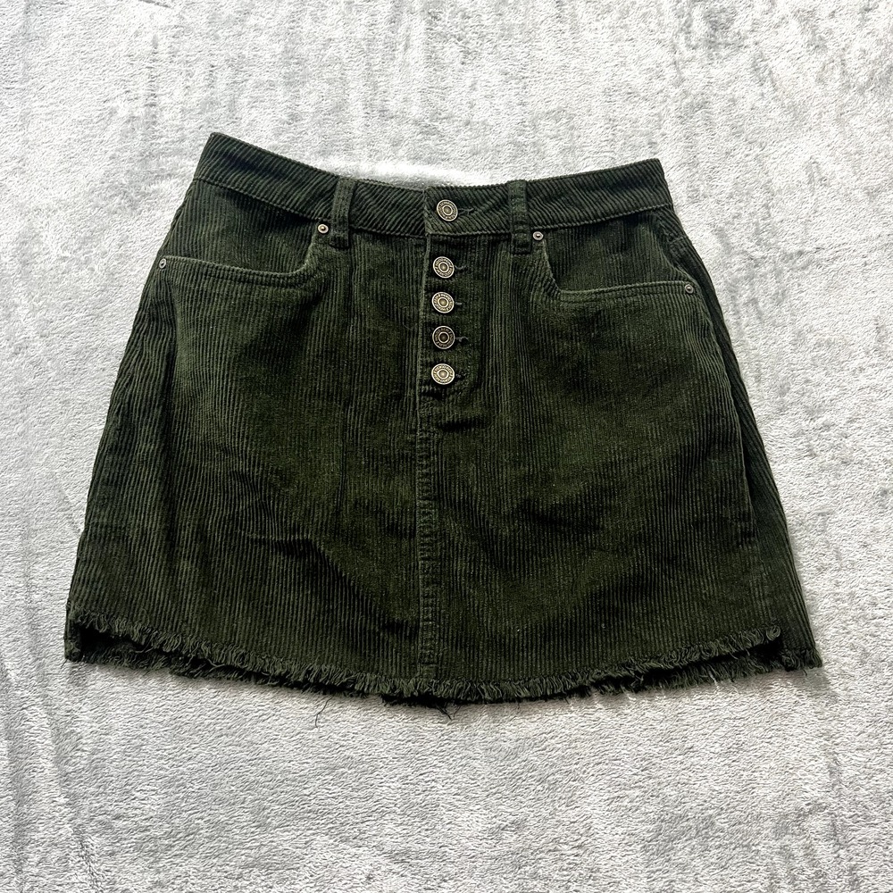 Indigo Rein Green Corduroy Mini Skirt Raw Hem Y2K 90s Style Size 5